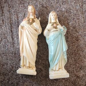 Religious Resin Figurine Set - Cream and Pale Blue Saints